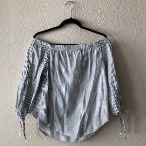 Off the shoulder blue and white stripped shirt